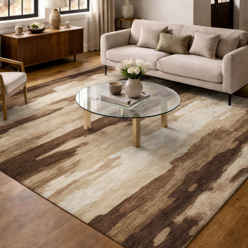Machine Washable Indoor/Outdoor Chantille ACN2876 Abstract Rug, Chocolate, 9' x 12'