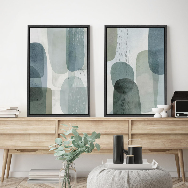 «Black Squiggly Lines Over Tan Fond Abstract Swirly», 2 pièces sur toile, H 36 po x l 24 po, Cadre noir
