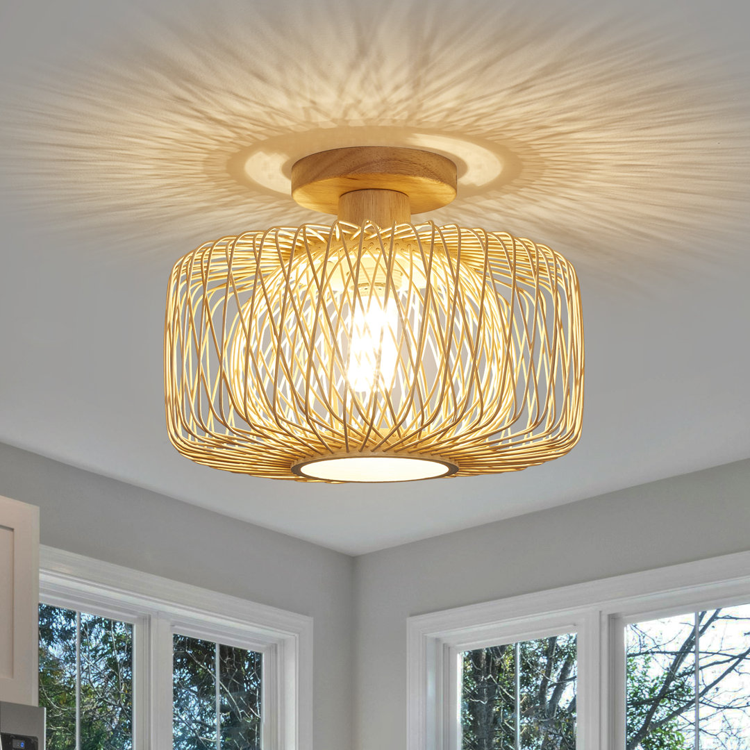 Caramont Rattan Flush Mount Ceiling Light, Boho Light Fixtures Ceiling with Woven Bamboo Shade, Rattan Chandelier Flush Mount Light Fixture for Living Room Bedroom Kitchen Entryway Farmhouse Hallway Foyer Bay Isle Home™ Fixture 