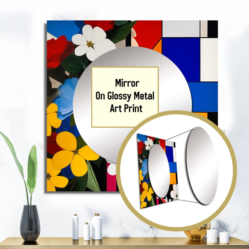 Rahiem - Abstract Floral Large Square Mirror For Wall Art Decor, 36" x 36"