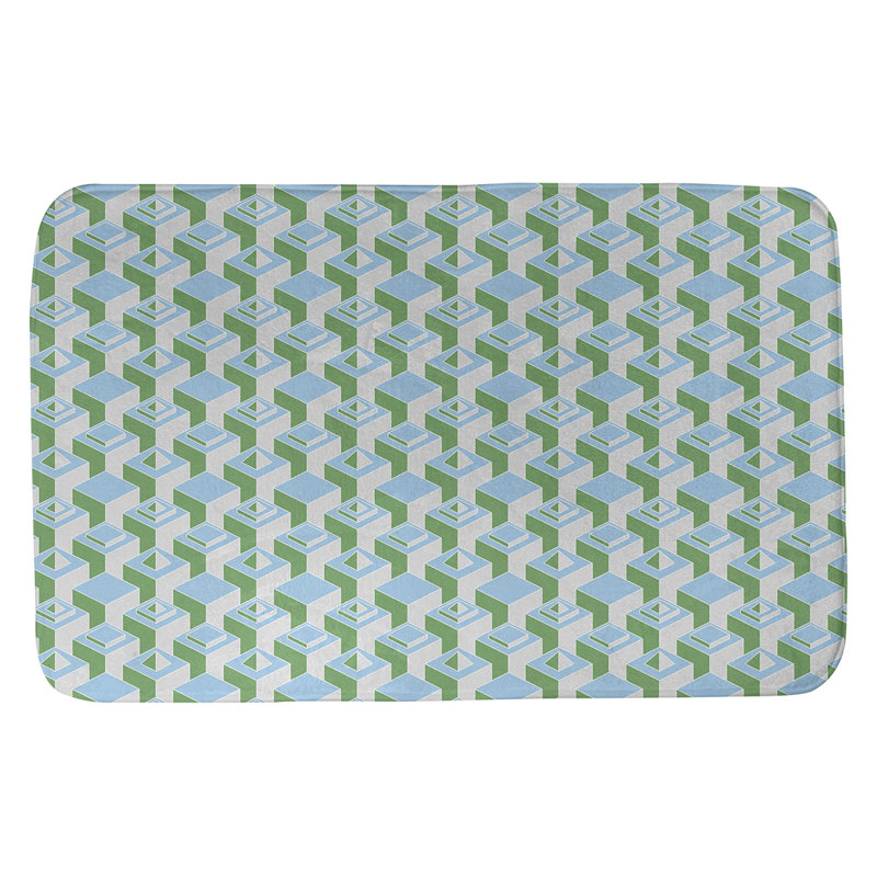 Tapis de bain géométrique antidérapant à motif de gratte-ciels, l 17 po x L 24 po, Sarcelle / Vert