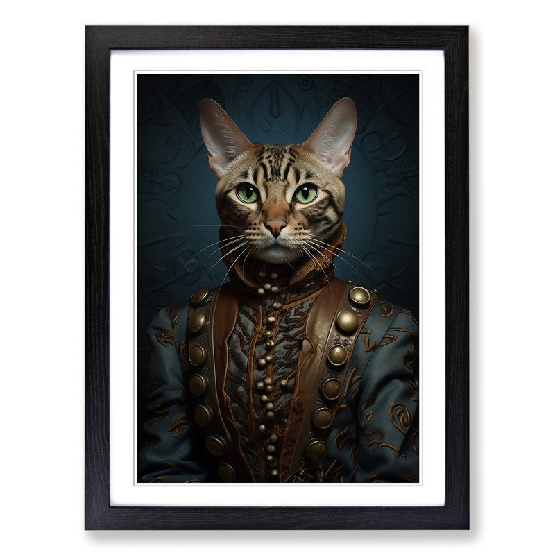 Bengal Cat Surrealism No.3 - Single Picture Frame Print on Wood, Black Framed, 46cm H x 34cm W x 2cm D