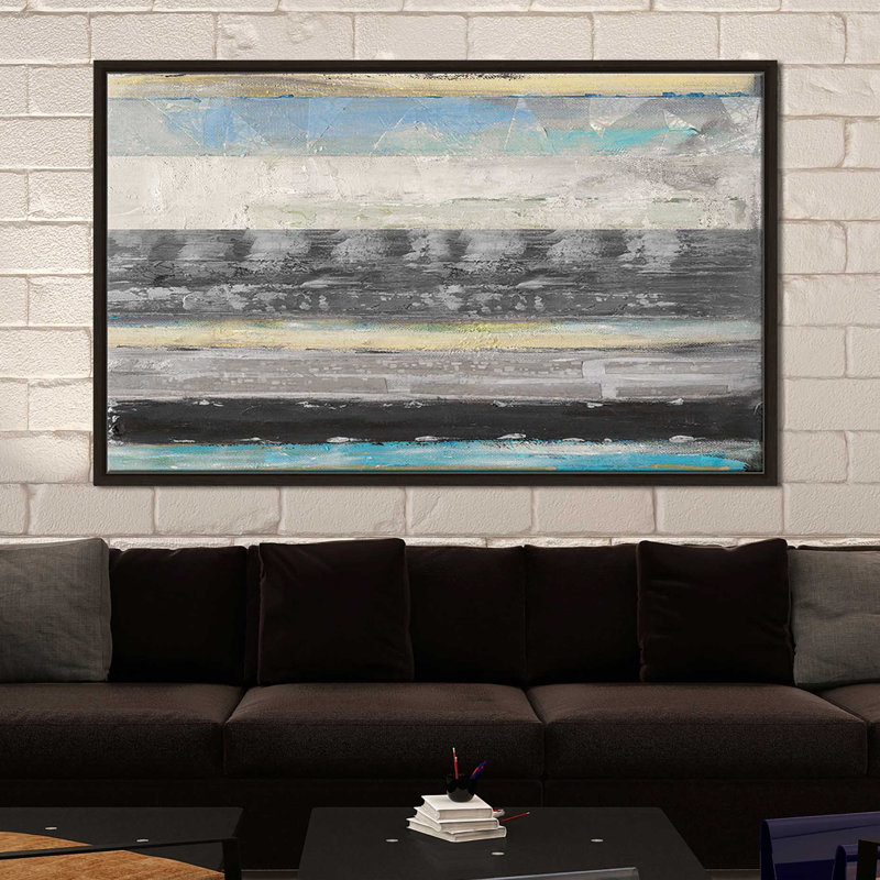 Stratis I by Tava Studios - Floater Frame Print on Canvas, 27.5" H x 43.5" W x 2" D, Espresso Floater Frame