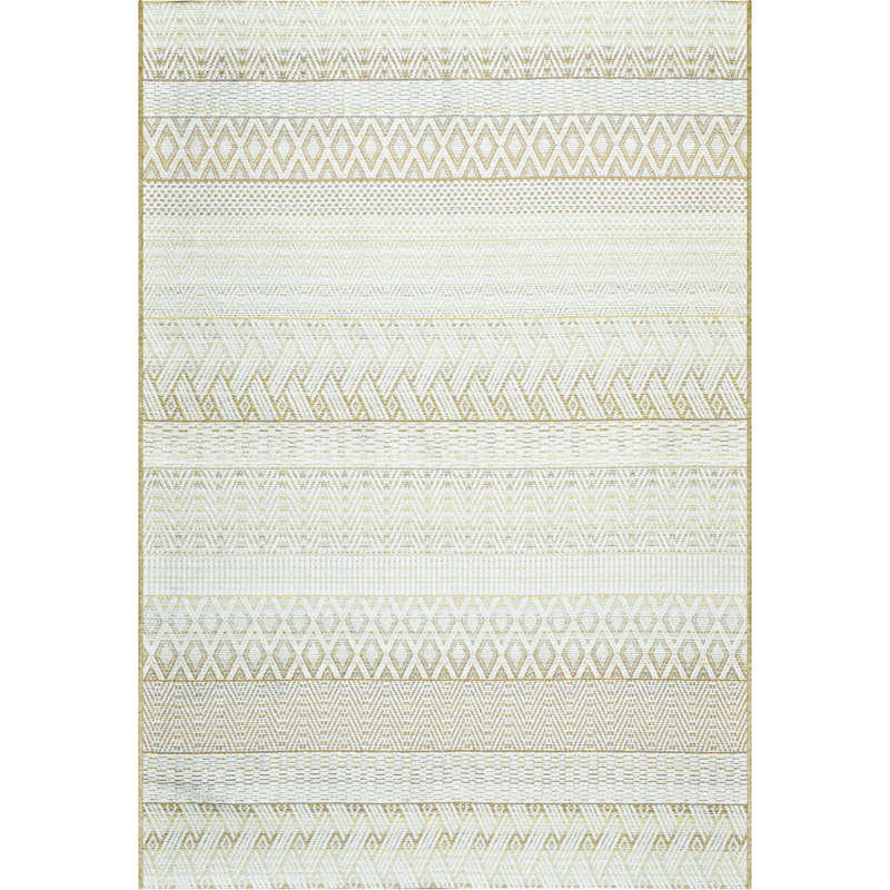 Tapis rectangulaire vert clair / blanc en polypropylène tissé à plat à la machine Cervantes, Rectangle 6 pi 7 po x 9 pi 6 po