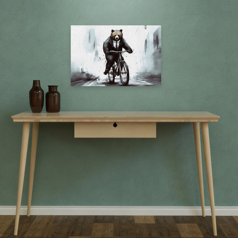 «Beared Cycling», reproduction d'art mural de la ville de l'ours contemporain abstrait, 12" H x 18" W