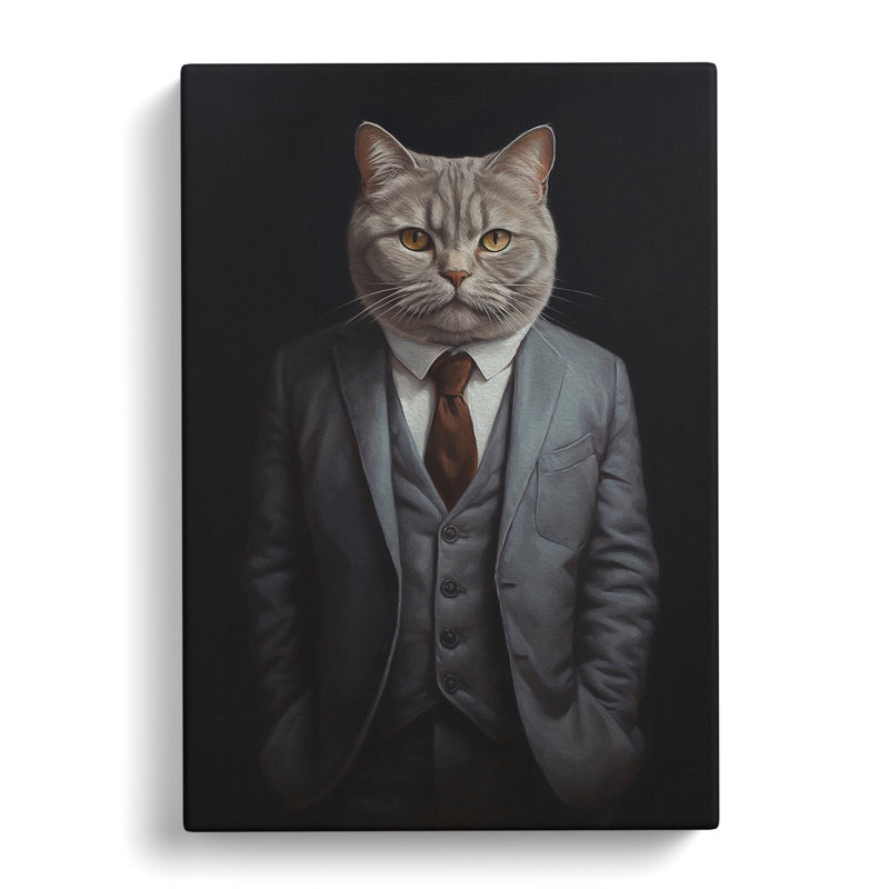 British Shorthair Cat In A Suit Painting No.2 - Wrapped Canvas, 60cm H x 40cm W x 3cm D