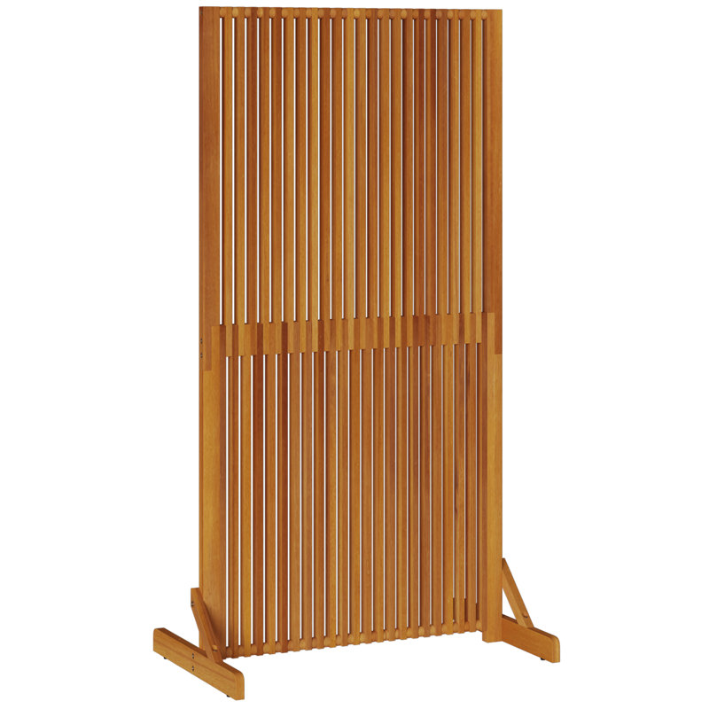 Privacy Screen Brown Solid Acacia Wood With An Oiled Finish, Steel, 150cm H x 79.5cm W x 50cm D