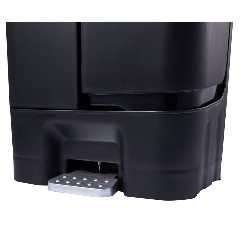 Black Dual Compartment Plastic Step Pedal Trash and Recycling Bin