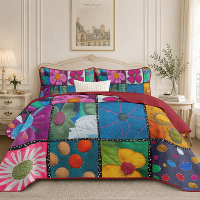 Ensemble de courtepointe pour lit double / grand / très grand 3 pièces, couvre-lit de literie rétro, housse de courtepointe toutes saisons, ensembles de literie à couverture matelassée rustique avec taies décoratives, édredon mince de style moderne, ensemble de courtepointe pour lit simple 2 pièces