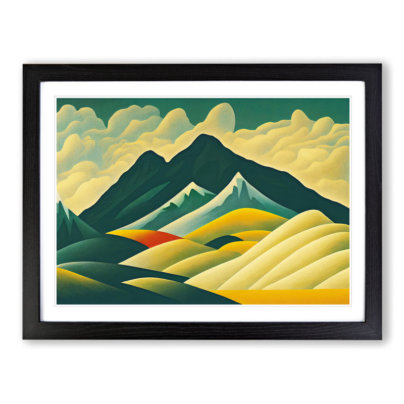 Enigmatic Mountain Landscape - Single Picture Frame Print, 46cm H x 64cm W x 2cm D, Black Framed