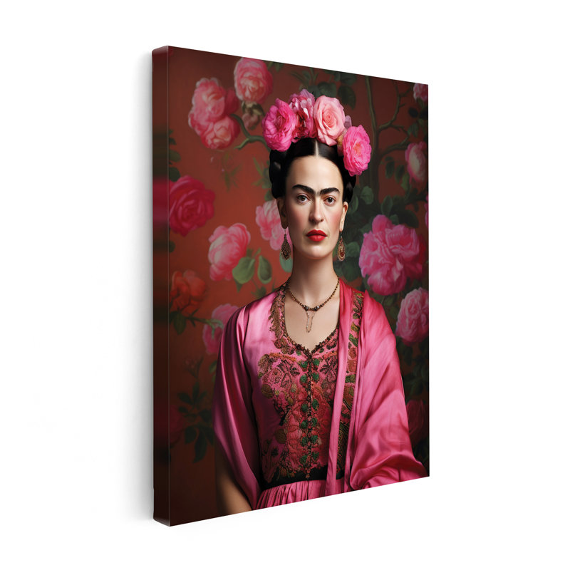 Portrait floral Frida Kahlo, 16"H x 20"W, Canvas, Unframed
