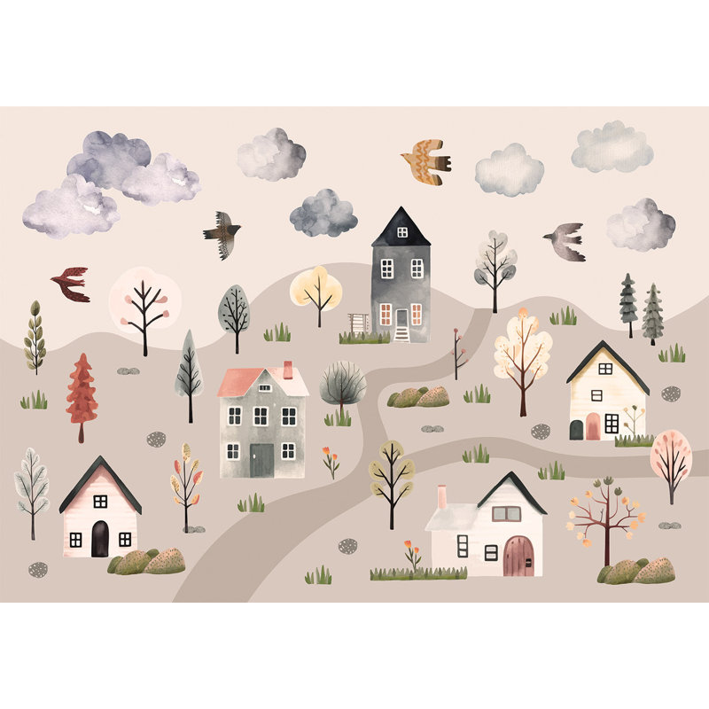 Papier peint mural pour enfants - Vallée scandinave aux couleurs pastel, L 59 po x L 41 po