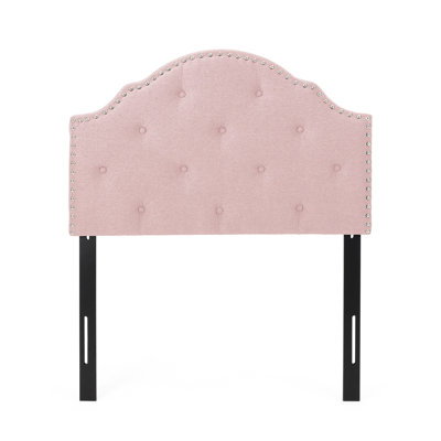 Blush Twin Headboard With Fascinating Button Stitching And Attractive Nailhead Trim Upholstered In Blush, Enhanced Diamond Stitch