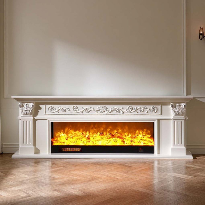 American Style Carved Heating Electric Fireplace, White