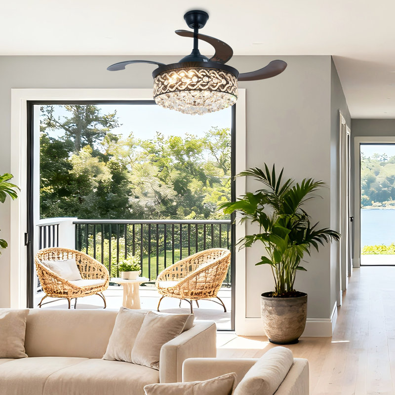 Ventilateur de plafond 42 "en cristal moderne avec lumière DEL