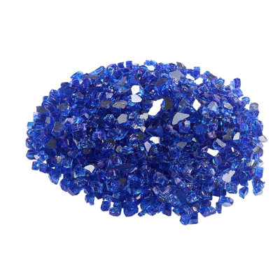 Fire Glass, 35LBS / 15.88KG High-Temperature Resistant Fireplace Rocks, 1/2-Inch / 12.7Mm Reflective And Smokeless Firepit Glass Rock, High Luster Stone Landscaping For Fire Pit Table, Cobalt Blue