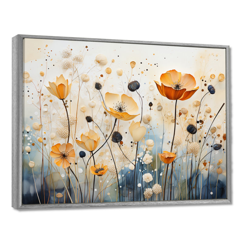 Décoration murale orange et bleu avec sourdine botanique I - Botanicals abstraits, H 34 po x l 44 po x P 1,5 po