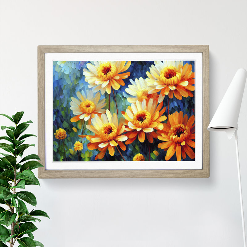 Chrysanthemum Flowers Vol.3 - Framed Print, 46cm H x 64cm W x 2cm D, Oak