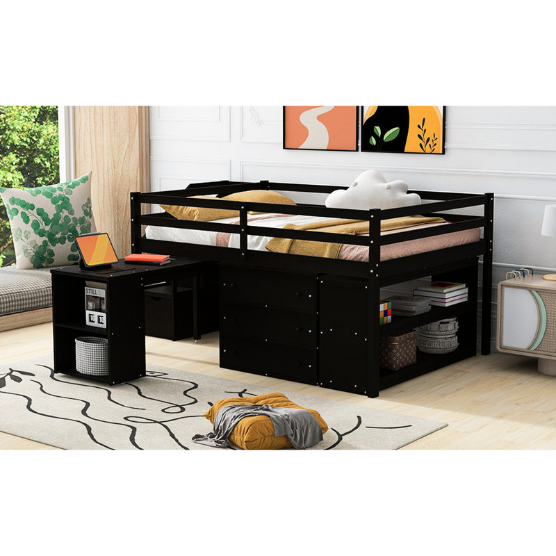 Lit mezzanine avec 3 tiroirs et bureau pour une meilleure utilisation de l'espace rétractable personnalisable, Espresso