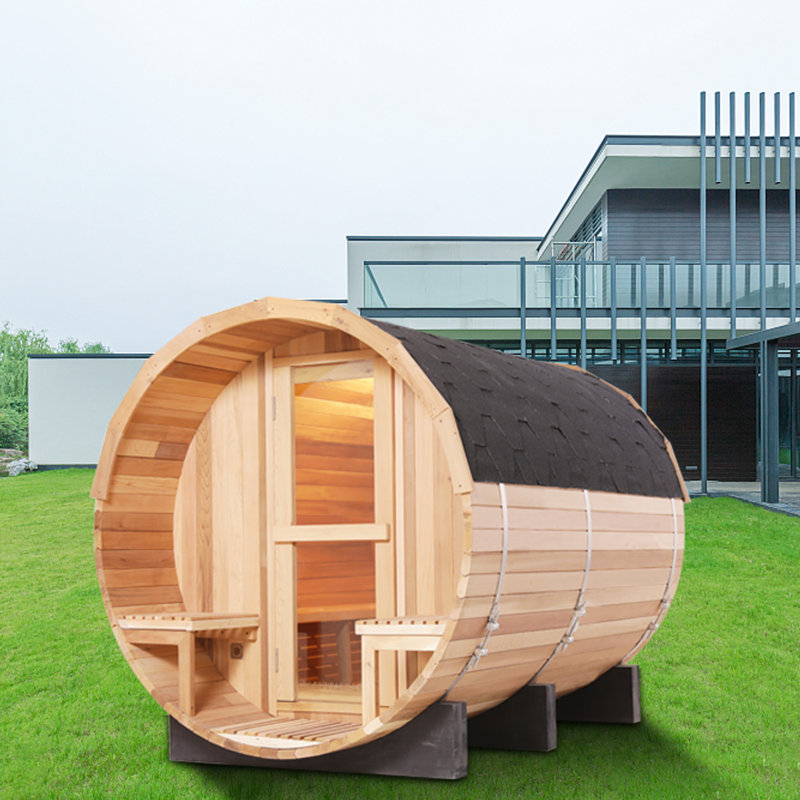 Anyi 6 Person Outdoor Red Cedar Traditional Steam Barrel Sauna