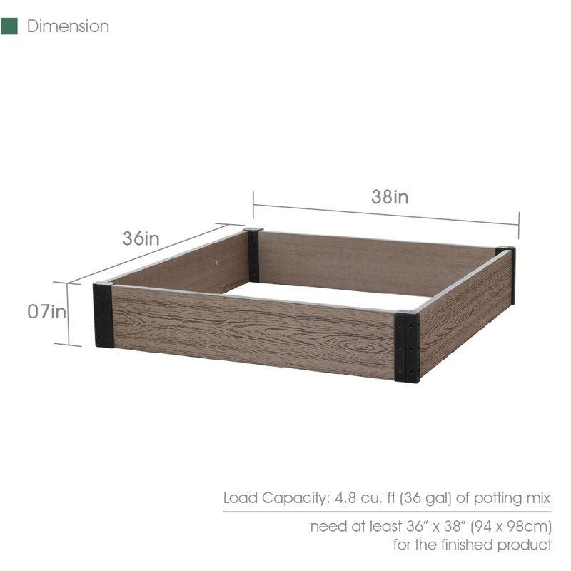 Raised Garden Bed, 7" H x 36" W x 38" D