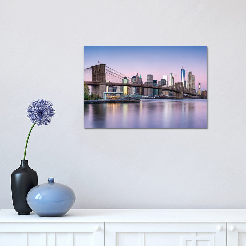 Brooklyn Bridge And Manhattan Skyline On A Winter Morning by Jan Becke - Wrapped Canvas Print, 30.48 cm H x 45.72 cm W