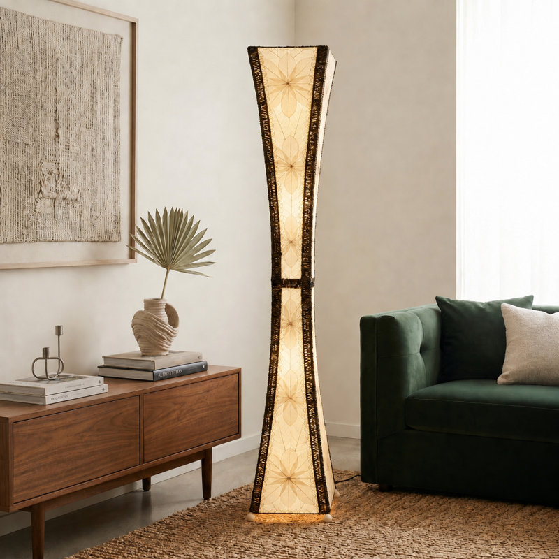 Quintan 72'' Black Column Floor Lamp, Natural