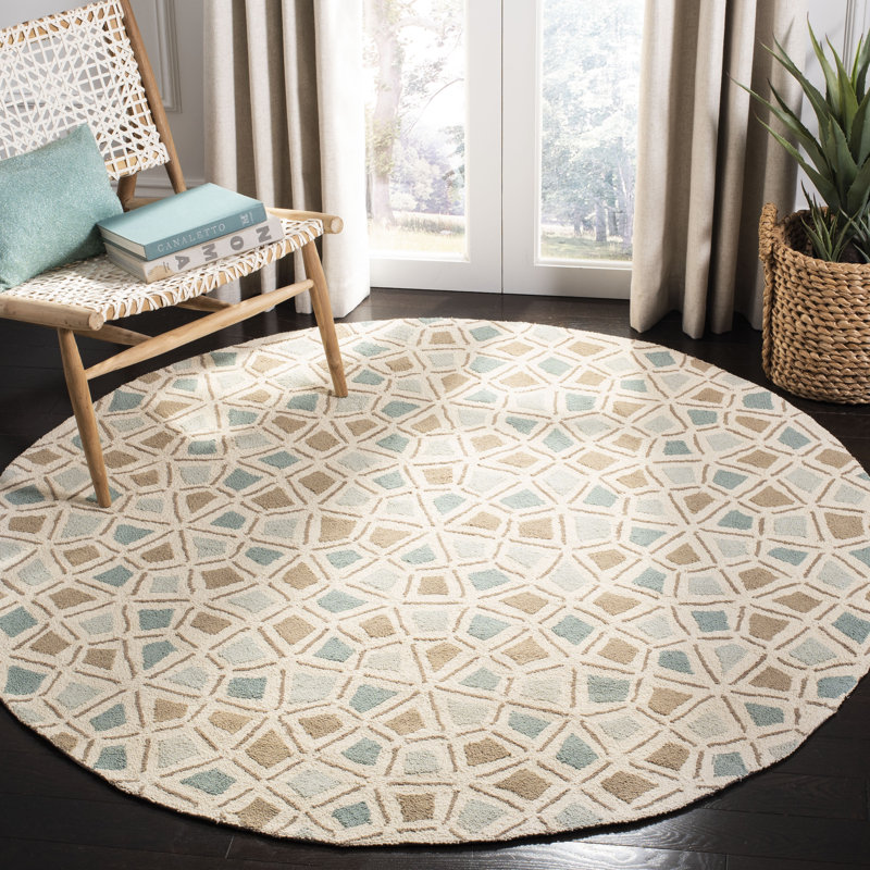 Spring Wheel Martha Stewart Hand Hooked Cotton Pile Geometric Rug, Round 4'
