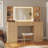 Fluted Makeup Vanity Desk With Large Mirror And Lights, Vanity With Power Strip, 6 Open Shelves, 2 Cabinets,5 Drawer, Modern Dressing Table For Bedroom-263581268