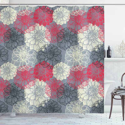 Dahlia Flower Floral Shower Curtain with Hooks Included