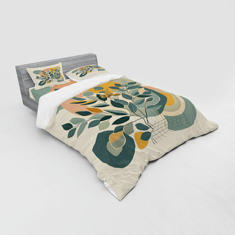 Ensemble de literie à feuilles d'eucalyptus Ambesonne et vert océan foncé, Housse de couette très grand lit californien + 3