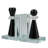Modern Crystal Glass Bookends - Chess Piece Inspired Decorative Book Ends for Stylish Shelf and Home Decor - Set of 2, 7", Black and Clear