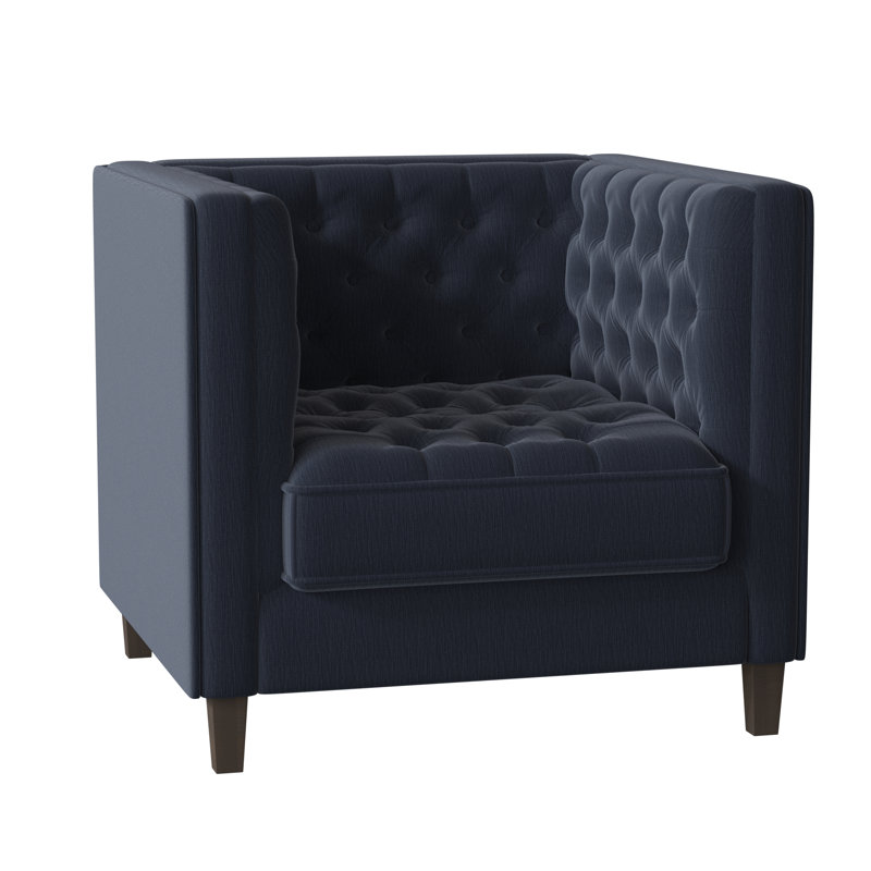 Jess Tufted Armchair, Bella Black Performance Velvet, Brown Mahogany