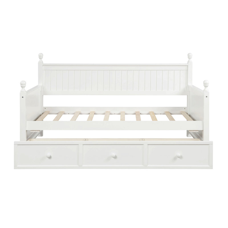 Lit de jour en bois avec trois tiroirs, lit de jour simple, sans sommier, blanc