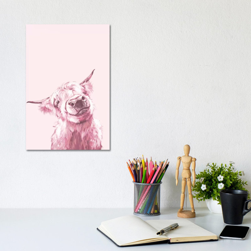Highland Cow In Pink by Big Nose Work - Wrapped Canvas Gallery-Wrapped Canvas Giclée, 20.32 cm H x 30.48 cm W