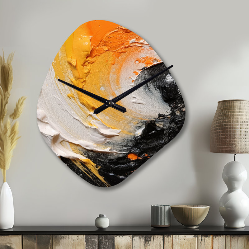Horloge murale orange et noire Mystic Spirals III - Abstract Spirals, Grand
