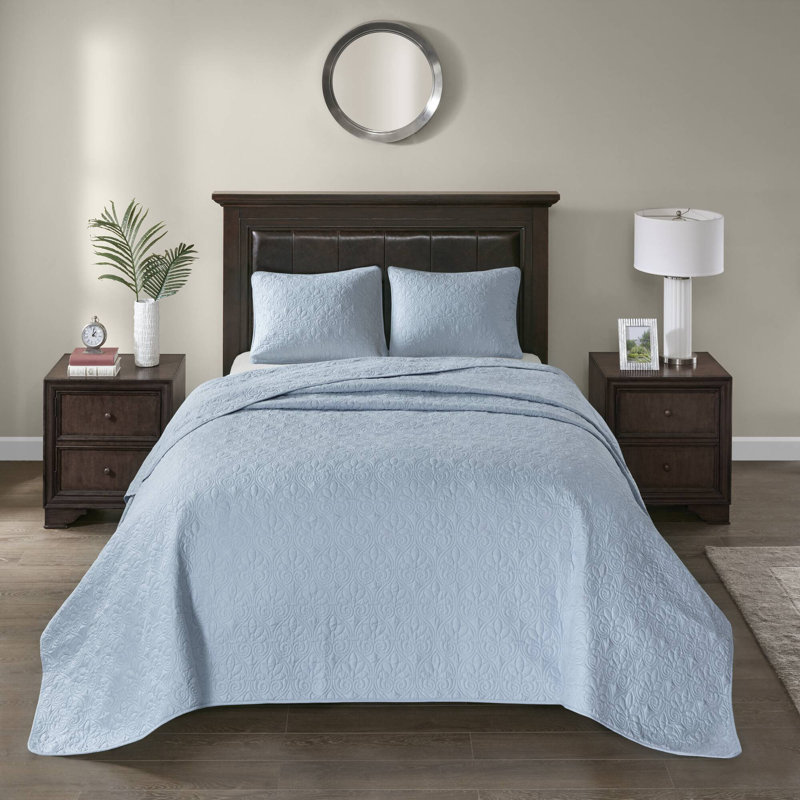 Ensemble de couvre-lit réversible Québec, Couvre-lit de très grande taille et 2 taies déco, Bleu