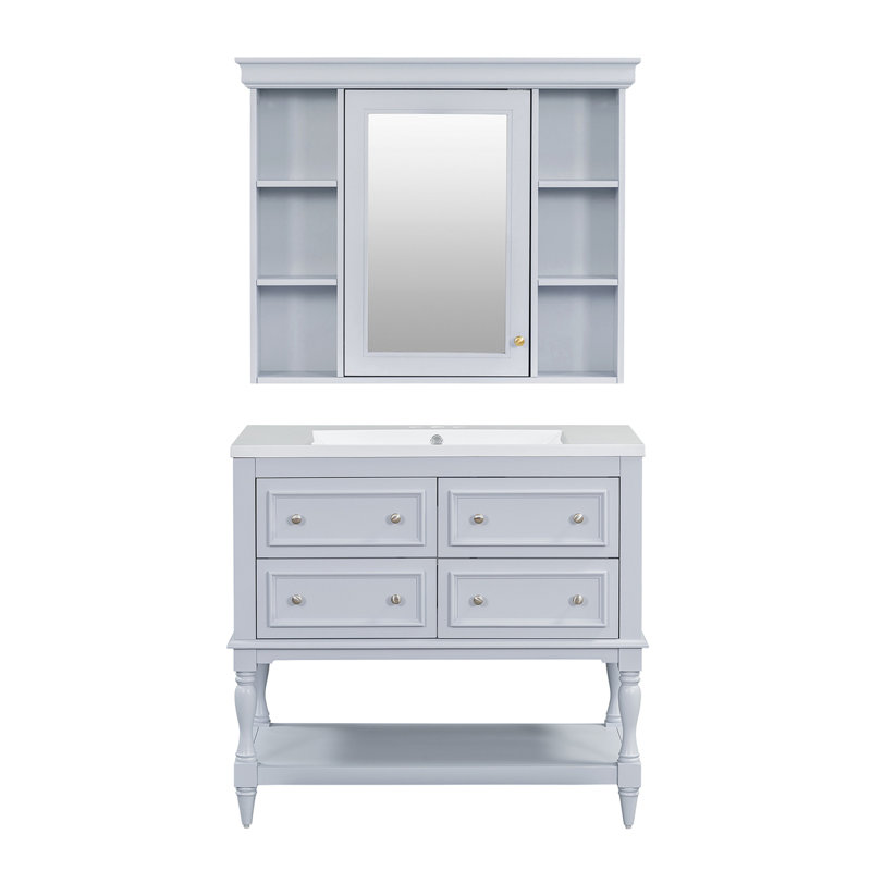 36'' Bathroom Vanity With Medicine Cabinet Modern Mirror Cabinet Bathroom Storage Set  , Gray