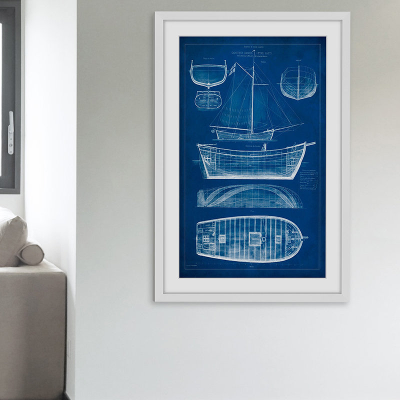 « ship blueprint ii », reproduction d’art encadrée, H 24 po x l 16 po
