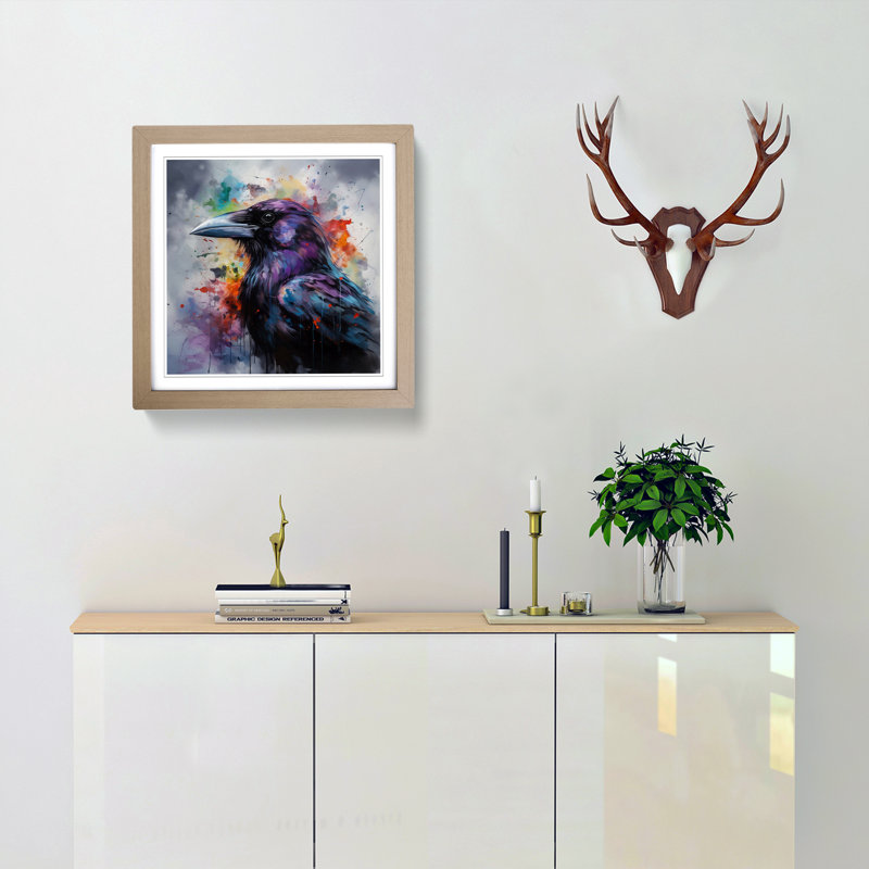 Raven Abstract No.1 - Single Picture Frame Print on Wood, Oak