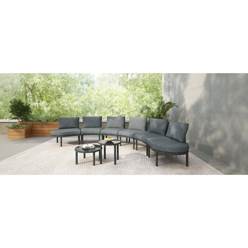 Perica 8-Piece Curved Outdoor Sectional Set With PE Wicker And Aluminum Frame, Gray, Gray