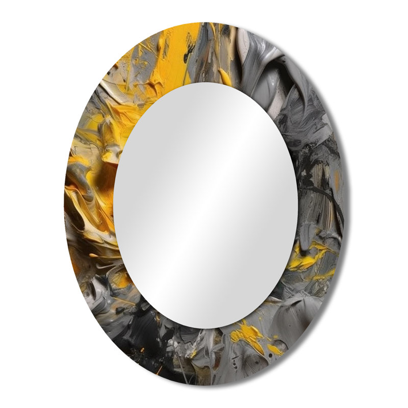 Mustard Yellow And Vivid Gray V - Yellow Modern Oval Wall Mirror, 43" x 33"