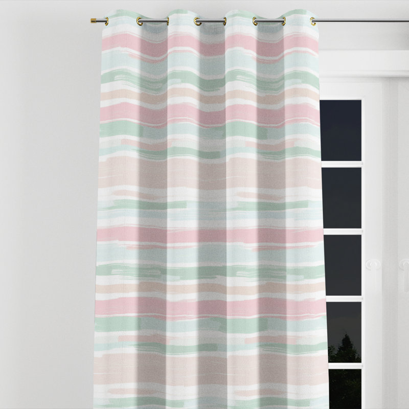 Rideaux à rayures - Rideau à œillets rose et vert Summer Country - 1 panneau, L 52 po x L 84 po, Œillets dorés