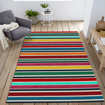 Multi-Colored Stripe Patterned Modern Decorative Rug