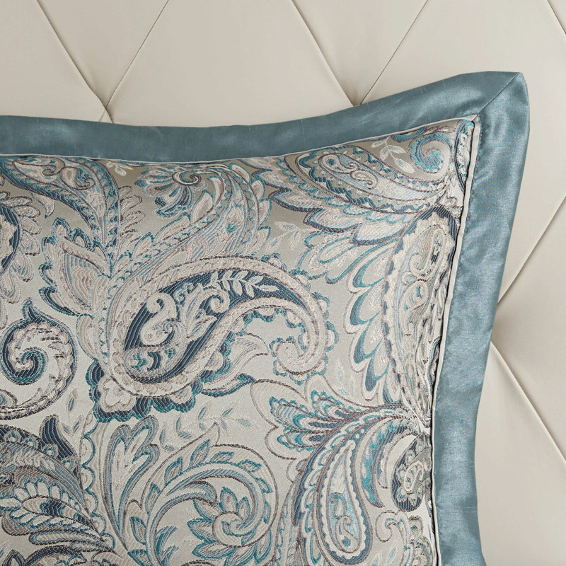 Ensemble de couette 12 pièces en satin de coton, bleu sarcelle, taille Queen, Queen Comforter + 11 Additional Pieces