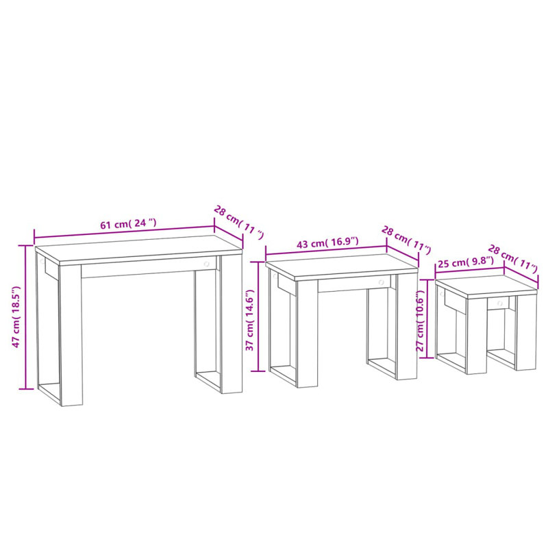 Alexzandrea Nesting Tables 3 Pcs Chipboard, Gray Sonoma, Gray Sonoma