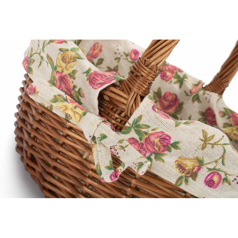 Oval Wicker Shopping Basket with Garden Rose Lining
