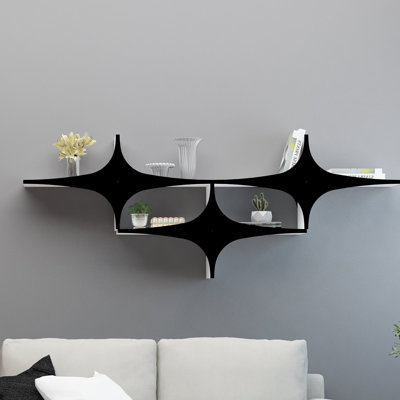 Modern Wall Shelf, Black & White, 70.9 x 27.2 x 7.9 inches | 100% Melamine Coated Particle Board, Thickness: 0.7 inches | Multiple Shelves for Storage & Display, Stylish & Functional Home Décor, Wall-Mounted Design