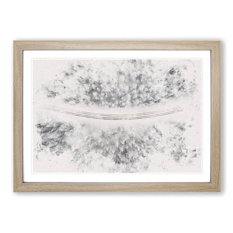 Winter Road Watercolour - Framed Print, Oak, 35cm H x 50cm W x 2cm D