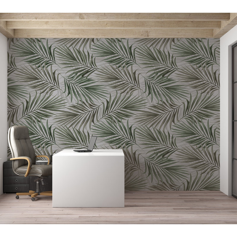 Botanical Wallpaper Wall Mural - Repeating Green Leaf Pattern, 82" L x 118" W